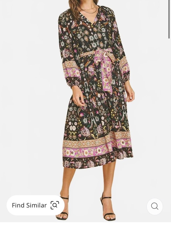 Pinch Dresses & Skirts - Pinch Border Print Tiered Midi Dress In Black boho floral Multi size small
